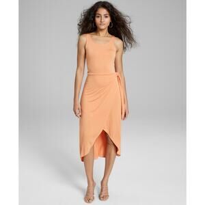 And Now This Clay Orange Knit Side Tie Tulip Midi Clingy Dress Size S Small New